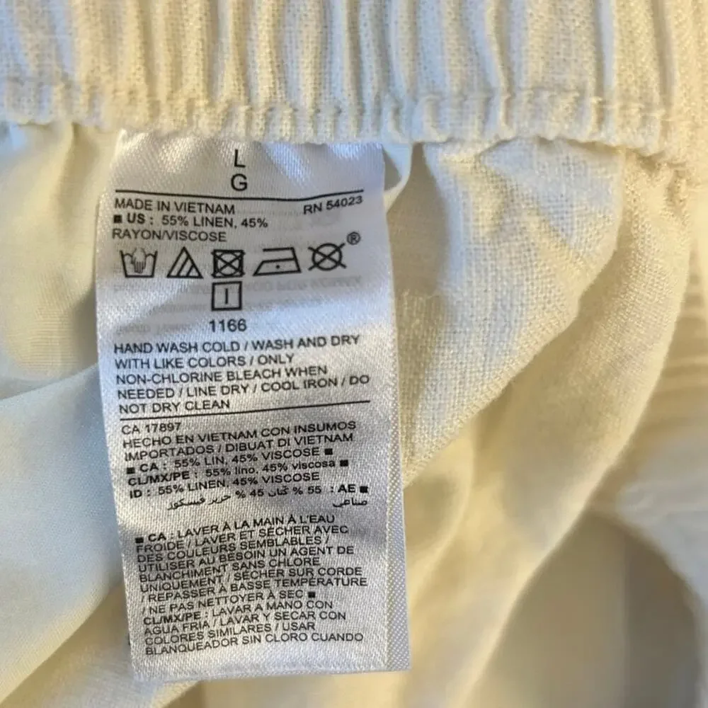 Old Navy Drawstring Linen Blend Shorts‎ White Blue Boho Embroidered Large